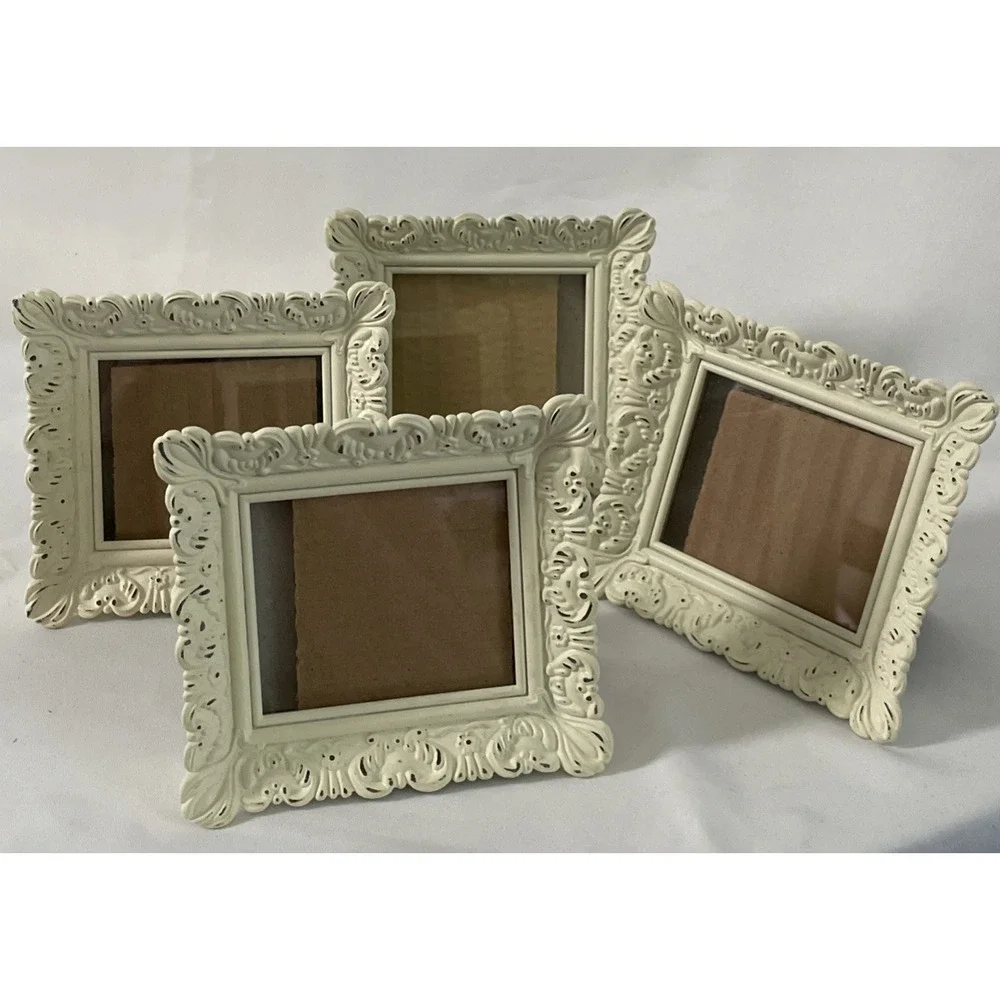 Vintage Style Cottagecore Small Picture Frames Lot Of 4 Antique White 4